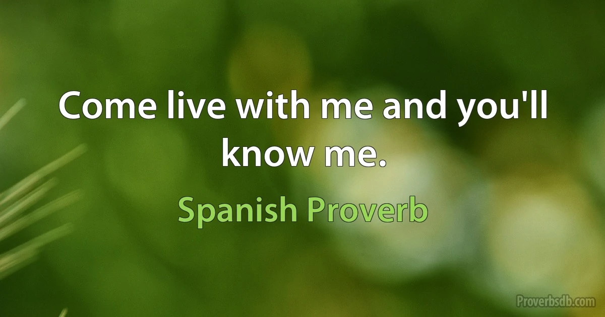 Come live with me and you'll know me. (Spanish Proverb)