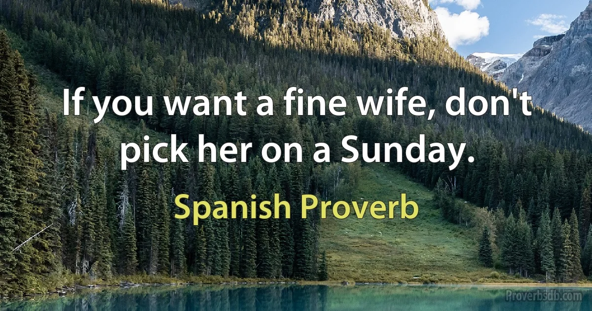 If you want a fine wife, don't pick her on a Sunday. (Spanish Proverb)