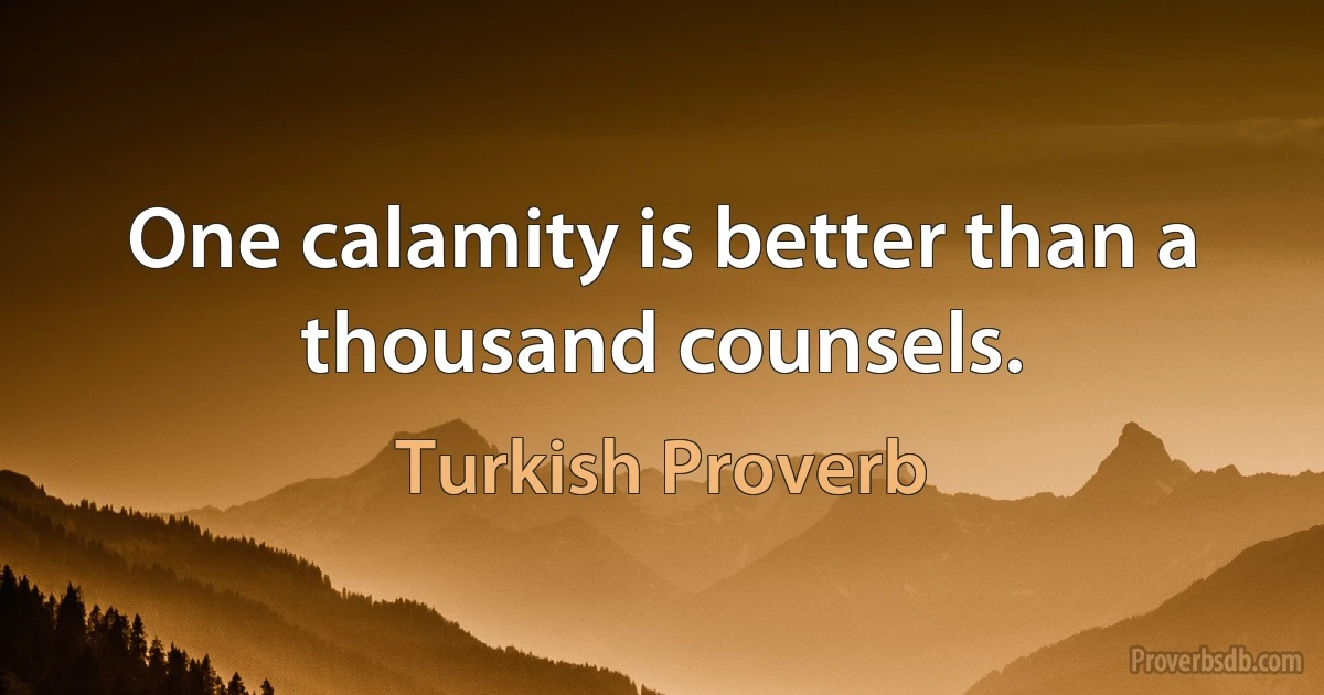 One calamity is better than a thousand counsels. (Turkish Proverb)