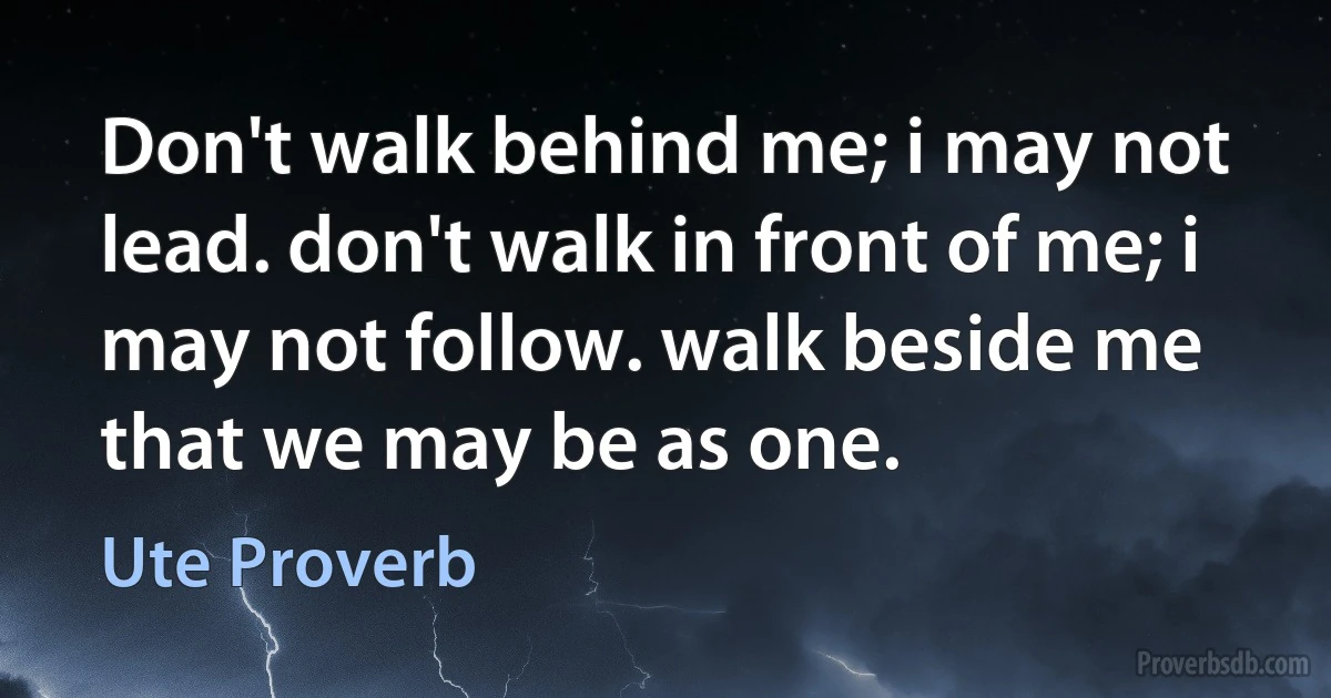 Don't walk behind me; i may not lead. don't walk in front of me; i may not follow. walk beside me that we may be as one. (Ute Proverb)