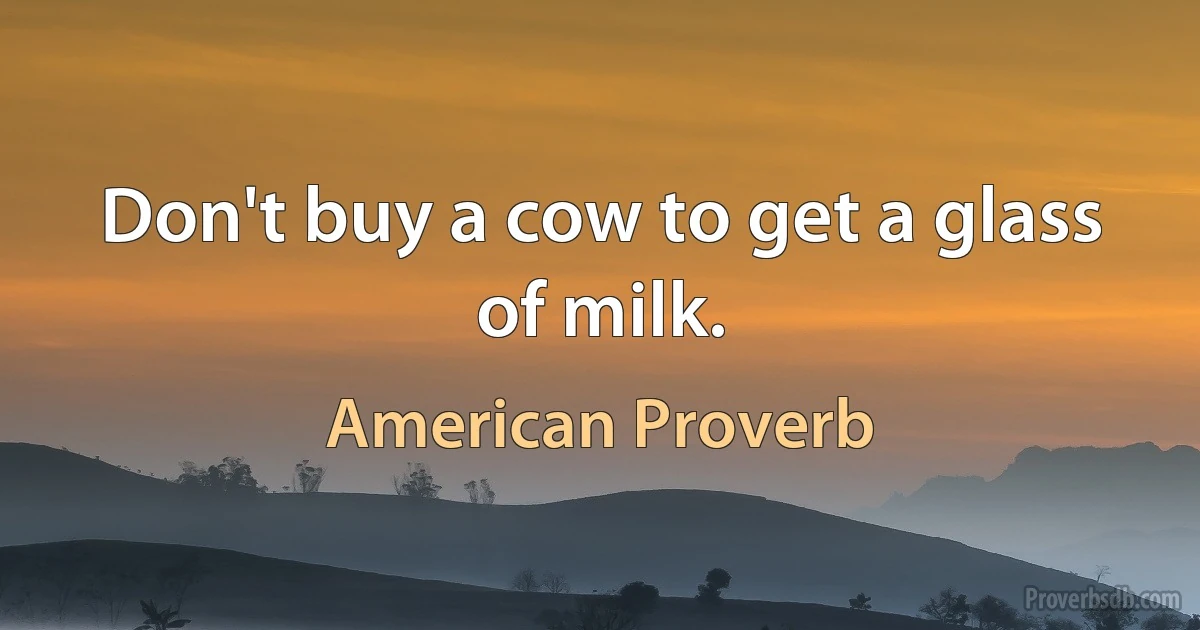 Don't buy a cow to get a glass of milk. (American Proverb)