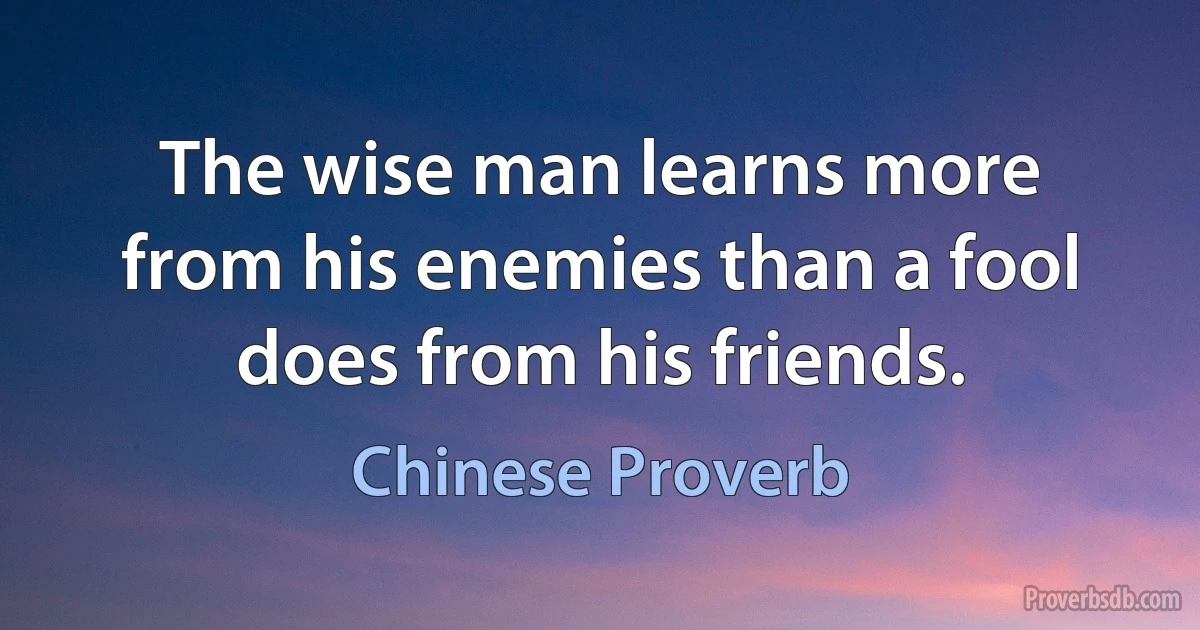 The wise man learns more from his enemies than a fool does from his friends. (Chinese Proverb)