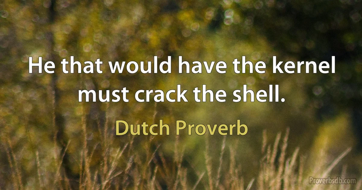 He that would have the kernel must crack the shell. (Dutch Proverb)