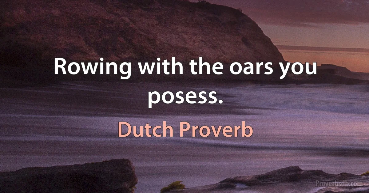 Rowing with the oars you posess. (Dutch Proverb)