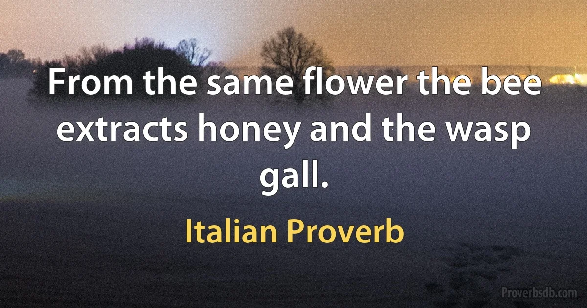 From the same flower the bee extracts honey and the wasp gall. (Italian Proverb)