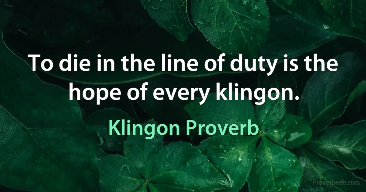 To die in the line of duty is the hope of every klingon. (Klingon Proverb)