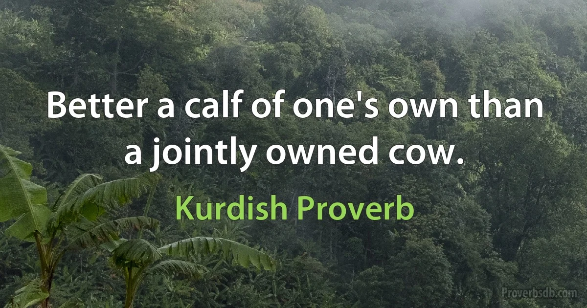 Better a calf of one's own than a jointly owned cow. (Kurdish Proverb)