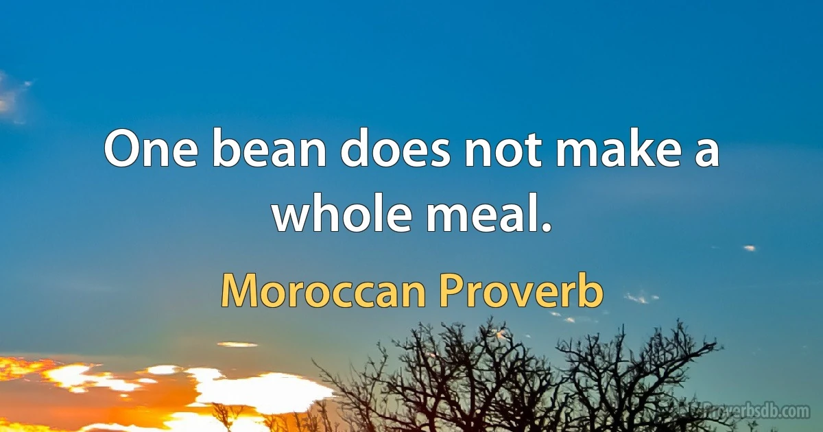 One bean does not make a whole meal. (Moroccan Proverb)