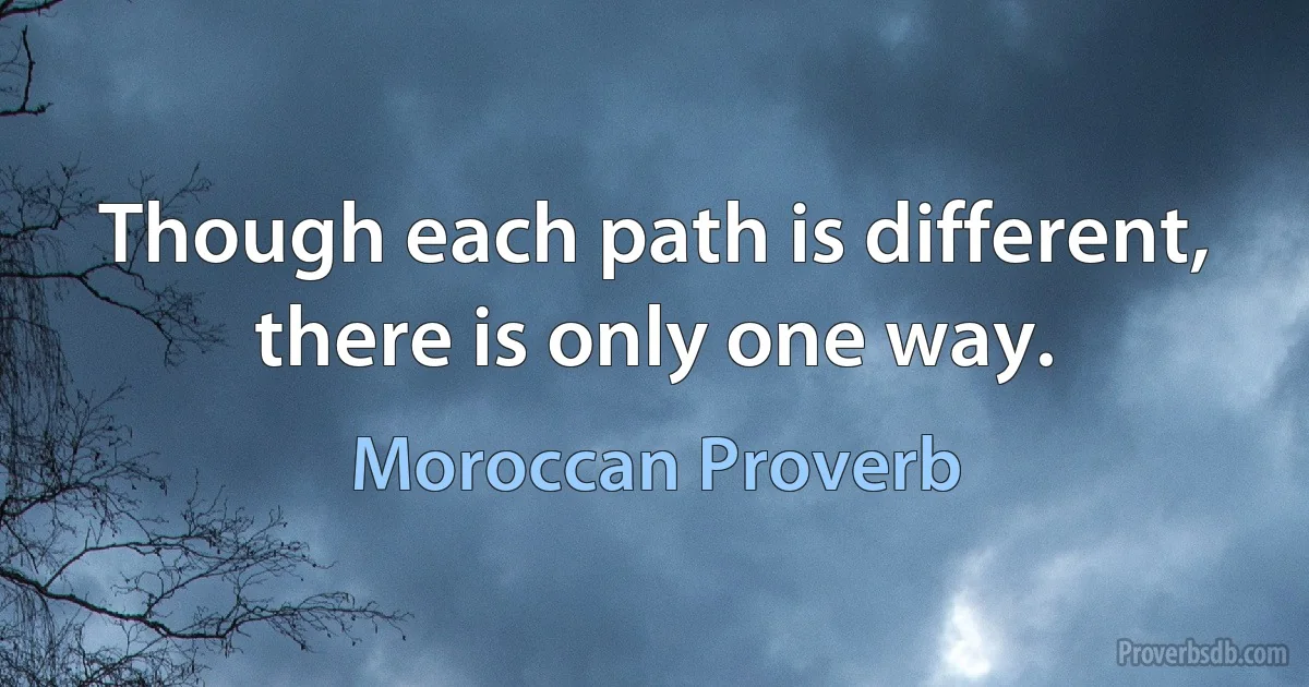 Though each path is different, there is only one way. (Moroccan Proverb)