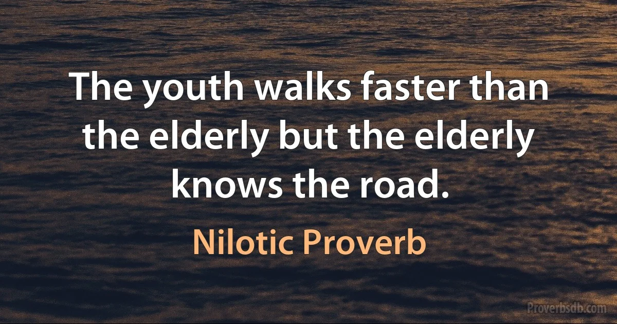 The youth walks faster than the elderly but the elderly knows the road. (Nilotic Proverb)