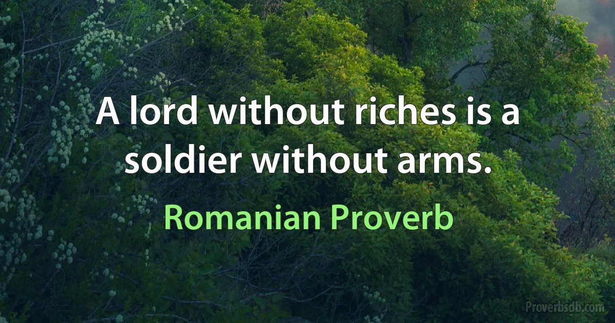 A lord without riches is a soldier without arms. (Romanian Proverb)