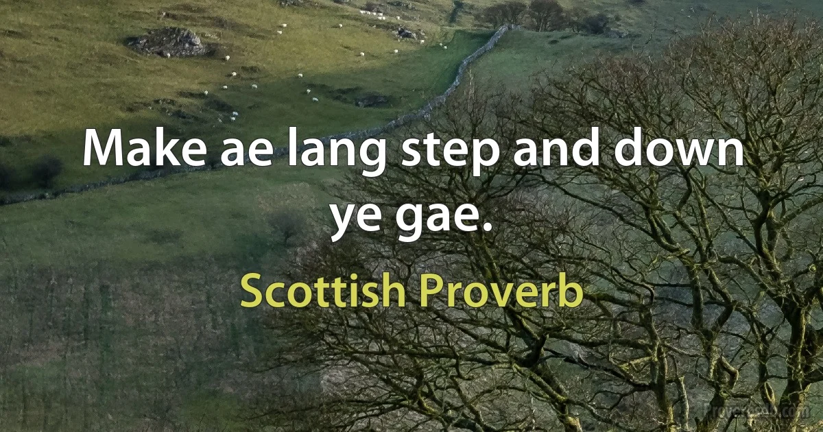 Make ae lang step and down ye gae. (Scottish Proverb)