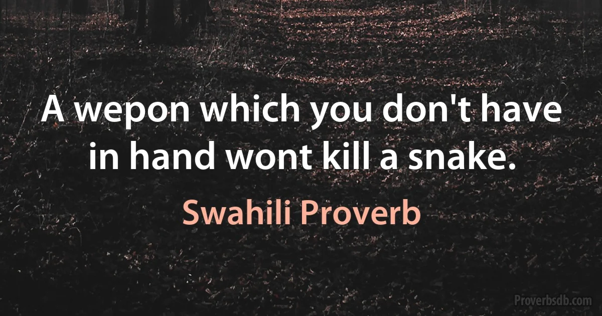 A wepon which you don't have in hand wont kill a snake. (Swahili Proverb)