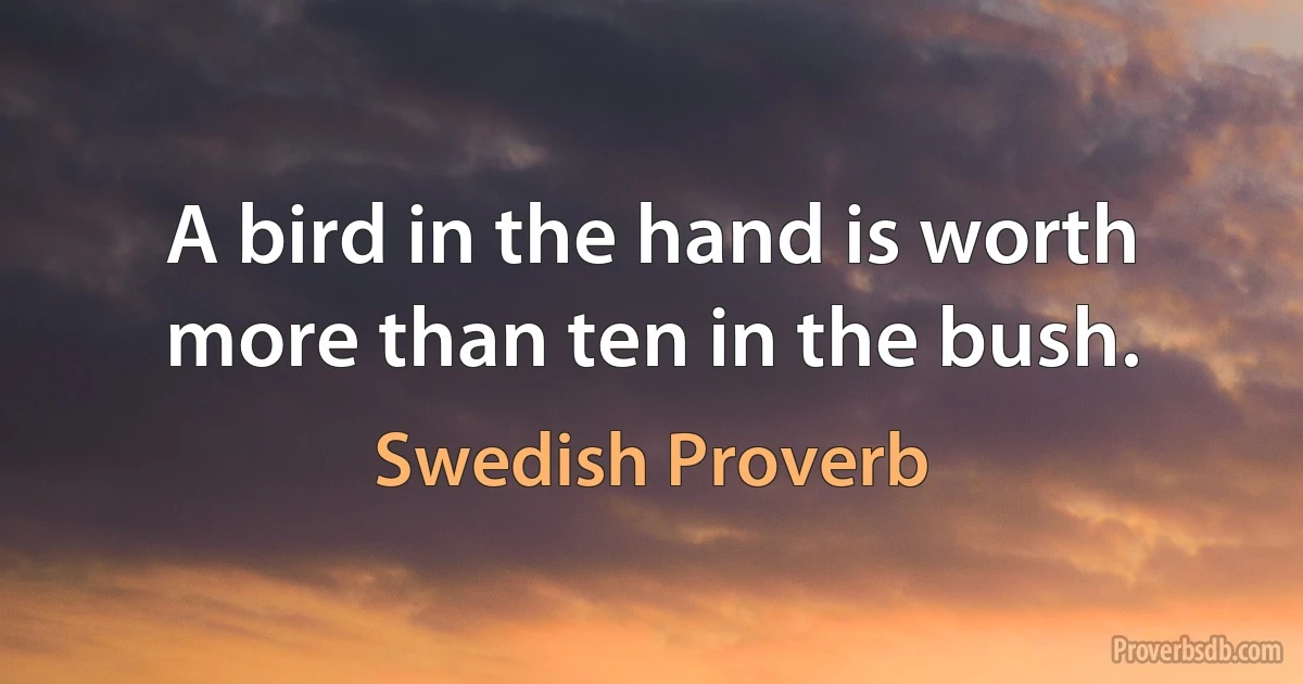 A bird in the hand is worth more than ten in the bush. (Swedish Proverb)