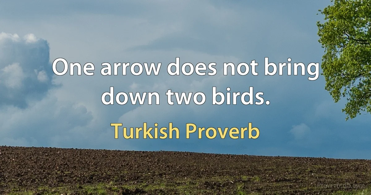 One arrow does not bring down two birds. (Turkish Proverb)