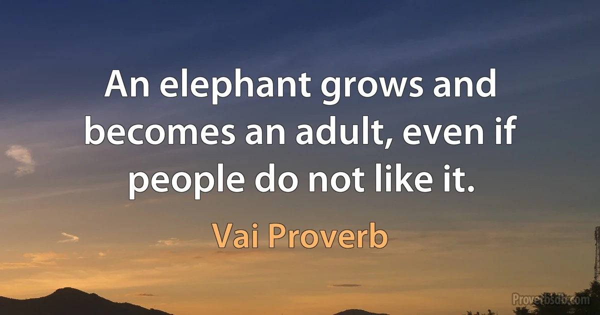 An elephant grows and becomes an adult, even if people do not like it. (Vai Proverb)