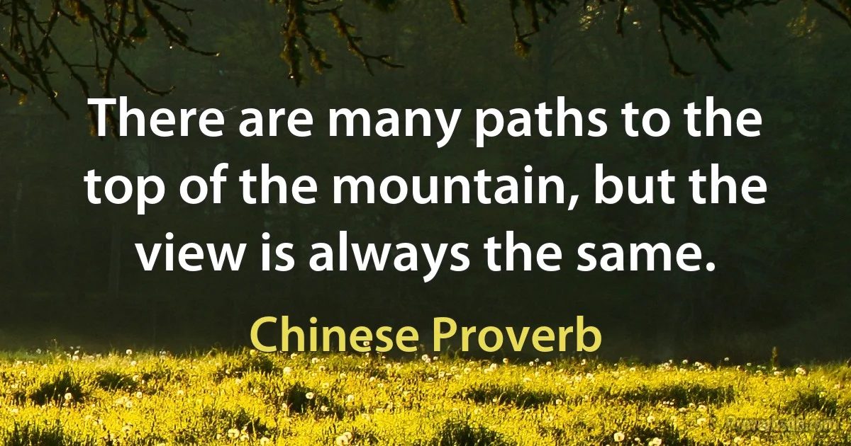 There are many paths to the top of the mountain, but the view is always the same. (Chinese Proverb)