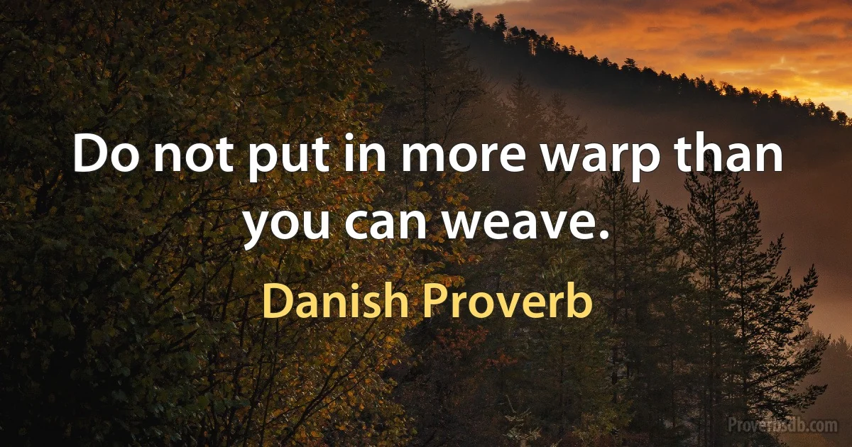 Do not put in more warp than you can weave. (Danish Proverb)