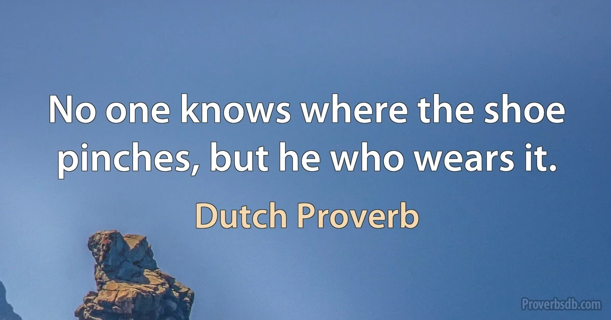 No one knows where the shoe pinches, but he who wears it. (Dutch Proverb)