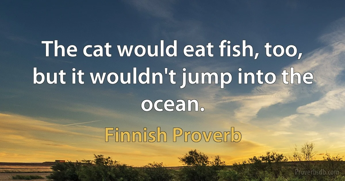 The cat would eat fish, too, but it wouldn't jump into the ocean. (Finnish Proverb)