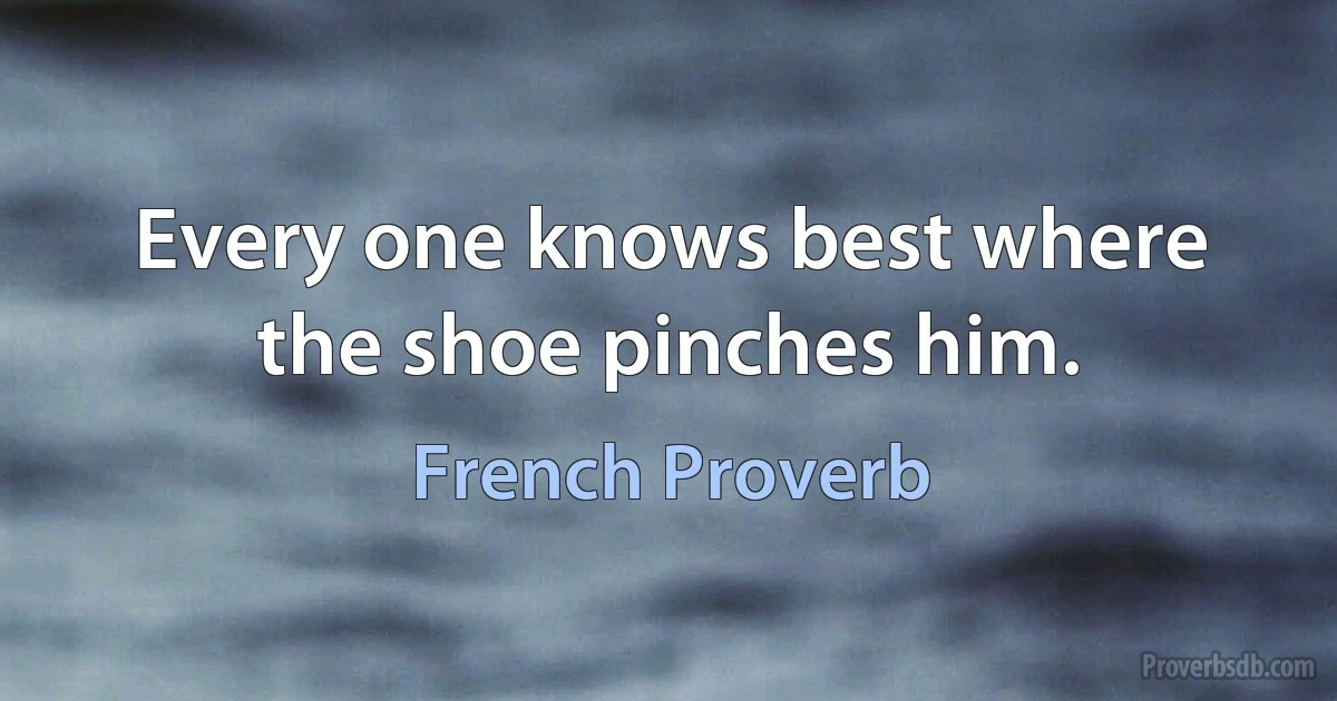 Every one knows best where the shoe pinches him. (French Proverb)