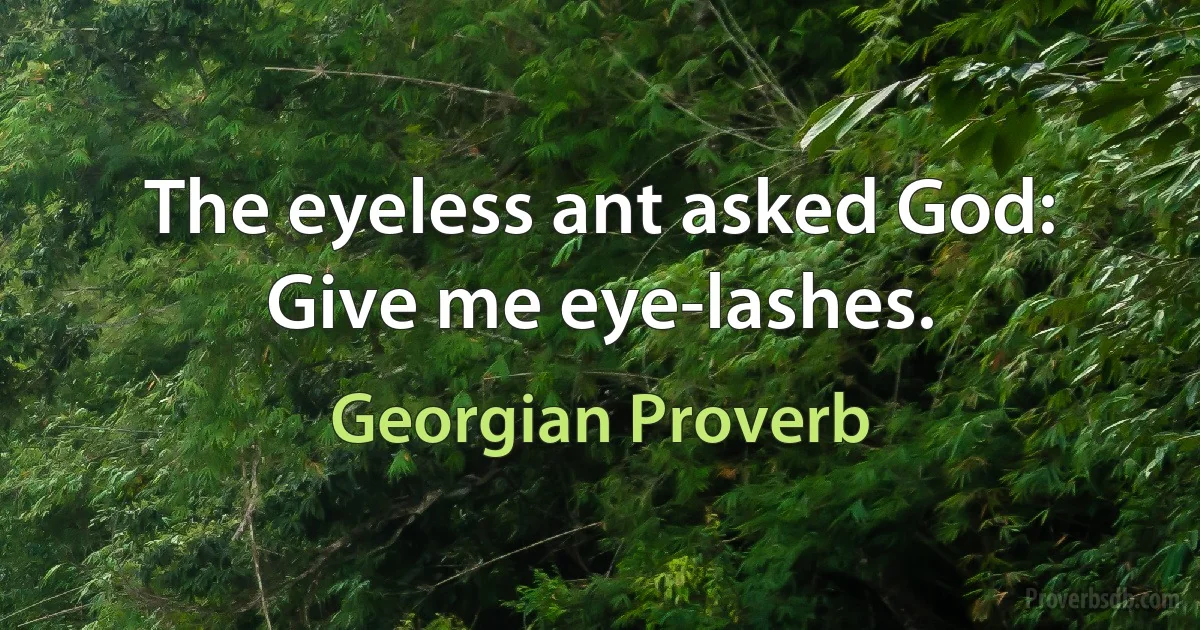 The eyeless ant asked God: Give me eye-lashes. (Georgian Proverb)