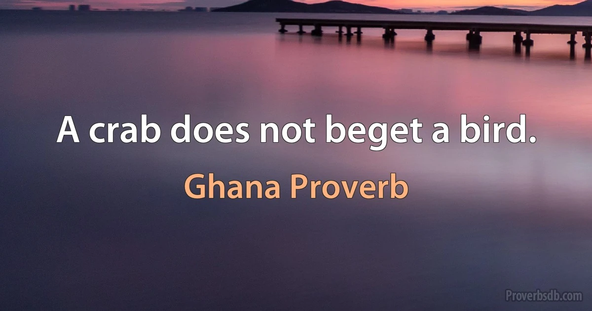 A crab does not beget a bird. (Ghana Proverb)