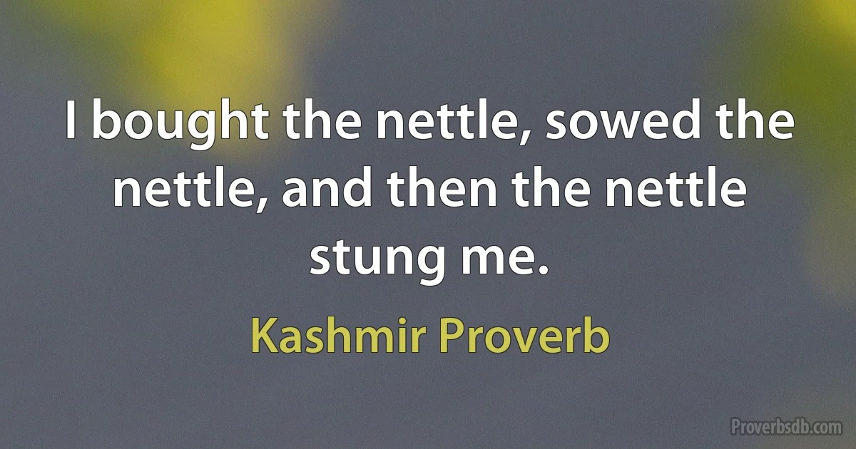 I bought the nettle, sowed the nettle, and then the nettle stung me. (Kashmir Proverb)