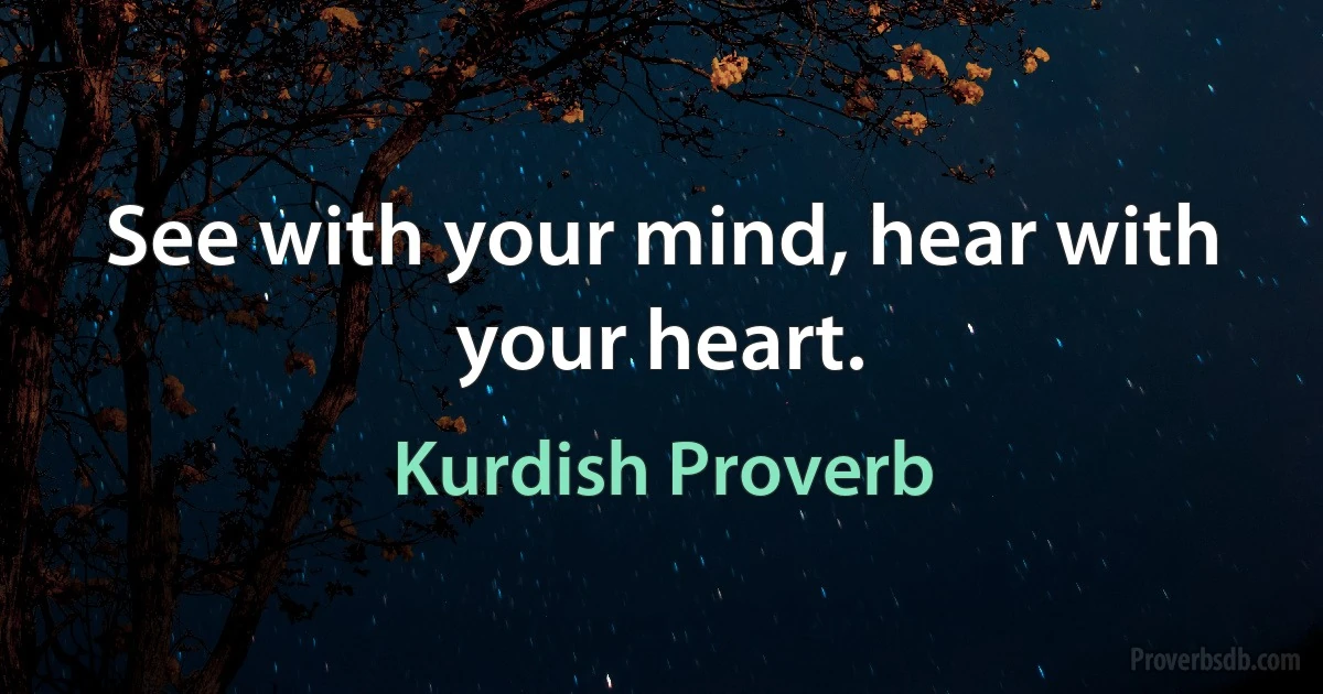 See with your mind, hear with your heart. (Kurdish Proverb)