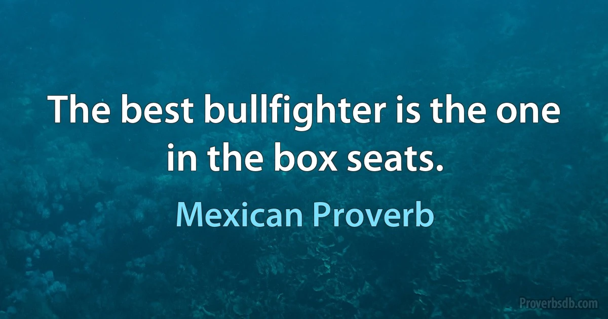 The best bullfighter is the one in the box seats. (Mexican Proverb)