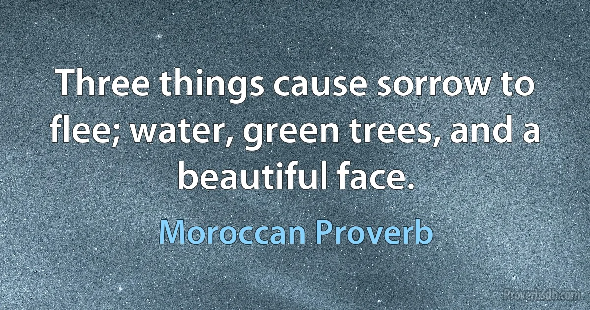 Three things cause sorrow to flee; water, green trees, and a beautiful face. (Moroccan Proverb)