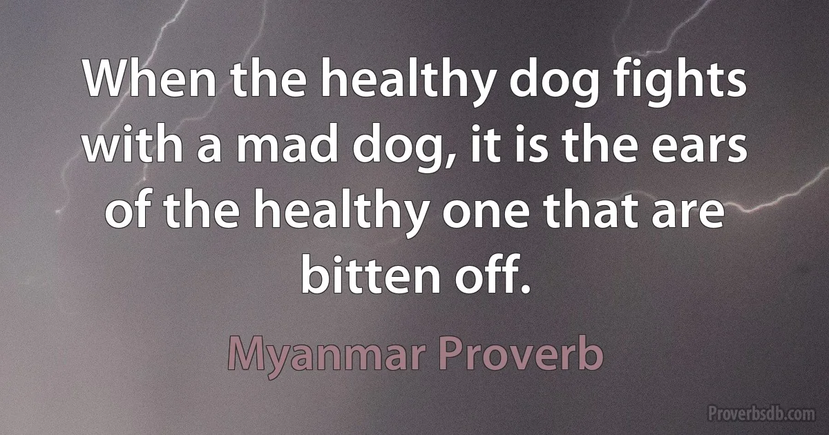 When the healthy dog fights with a mad dog, it is the ears of the healthy one that are bitten off. (Myanmar Proverb)