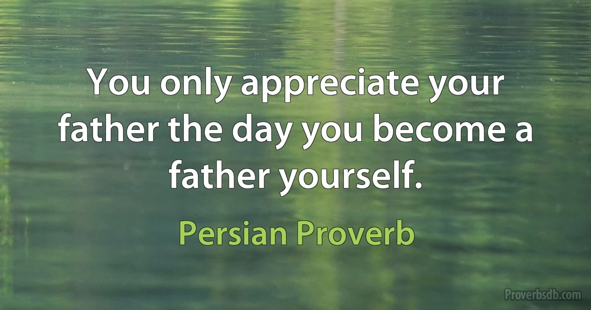 You only appreciate your father the day you become a father yourself. (Persian Proverb)