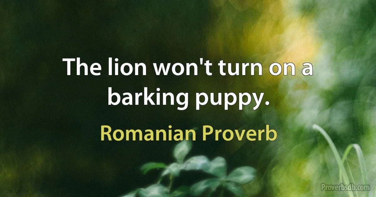 The lion won't turn on a barking puppy. (Romanian Proverb)