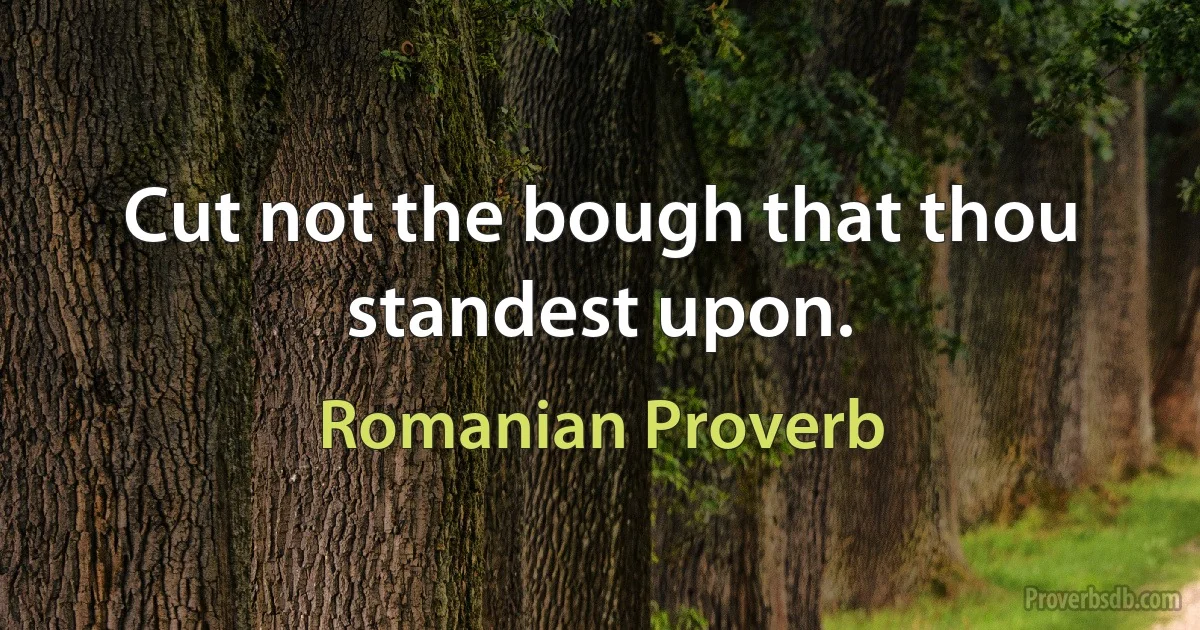 Cut not the bough that thou standest upon. (Romanian Proverb)