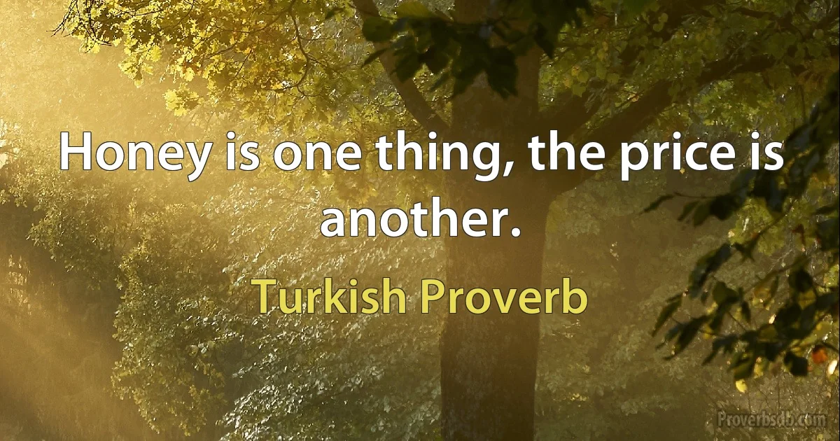 Honey is one thing, the price is another. (Turkish Proverb)