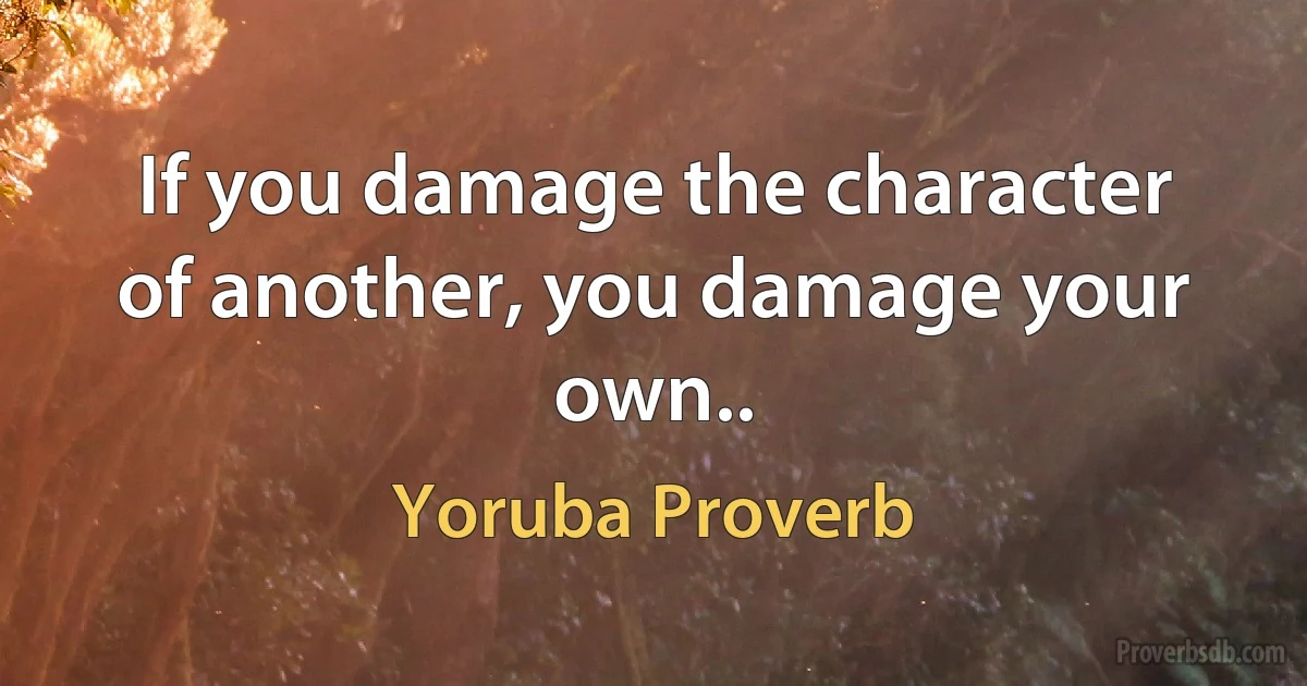 If you damage the character of another, you damage your own.. (Yoruba Proverb)