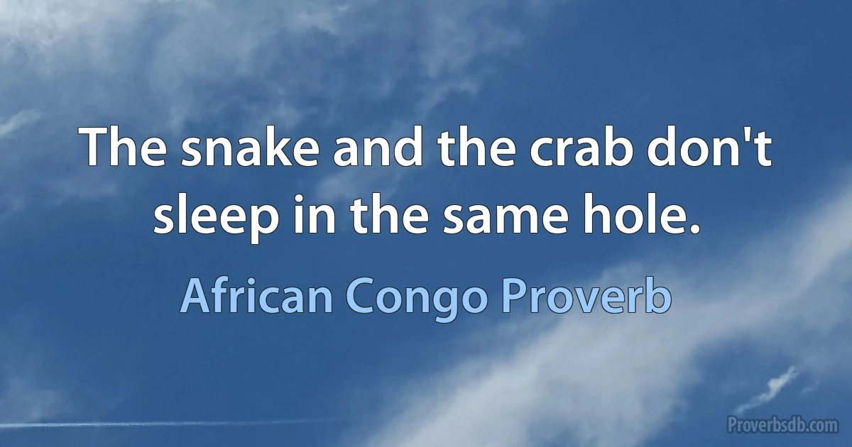 The snake and the crab don't sleep in the same hole. (African Congo Proverb)