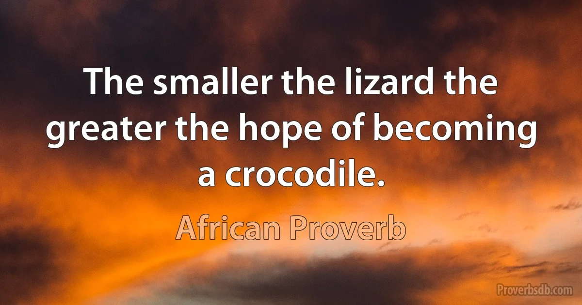 The smaller the lizard the greater the hope of becoming a crocodile. (African Proverb)