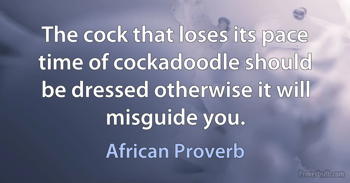 The cock that loses its pace time of cockadoodle should be dressed otherwise it will misguide you. (African Proverb)