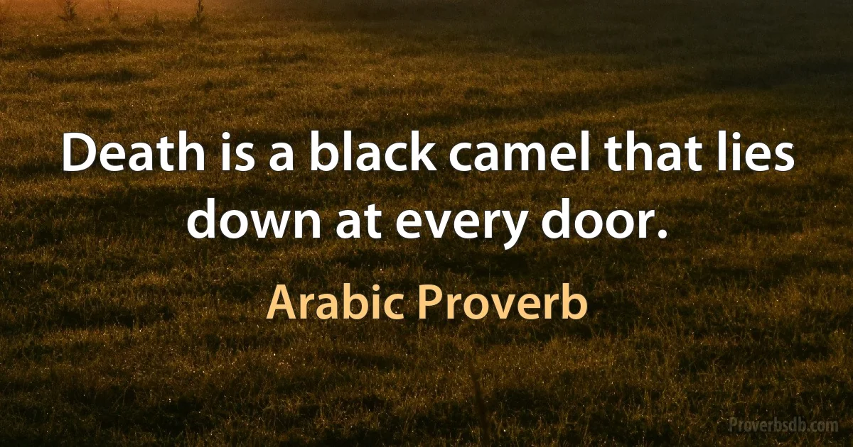 Death is a black camel that lies down at every door. (Arabic Proverb)