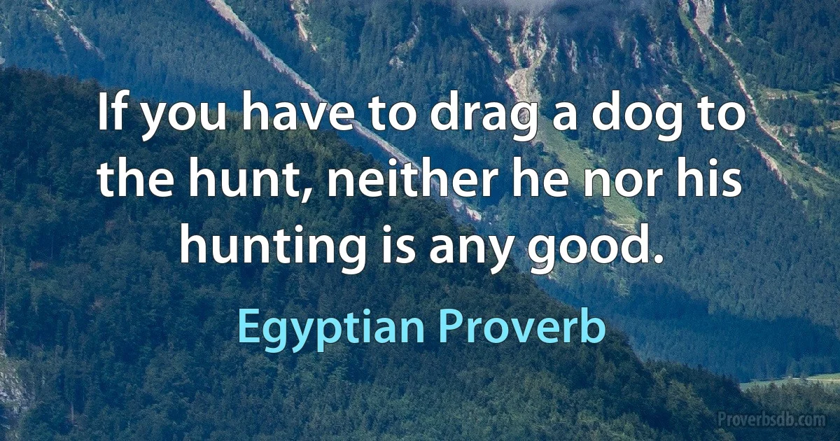 If you have to drag a dog to the hunt, neither he nor his hunting is any good. (Egyptian Proverb)