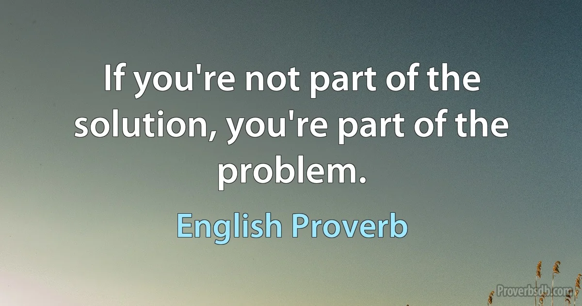 If you're not part of the solution, you're part of the problem. (English Proverb)