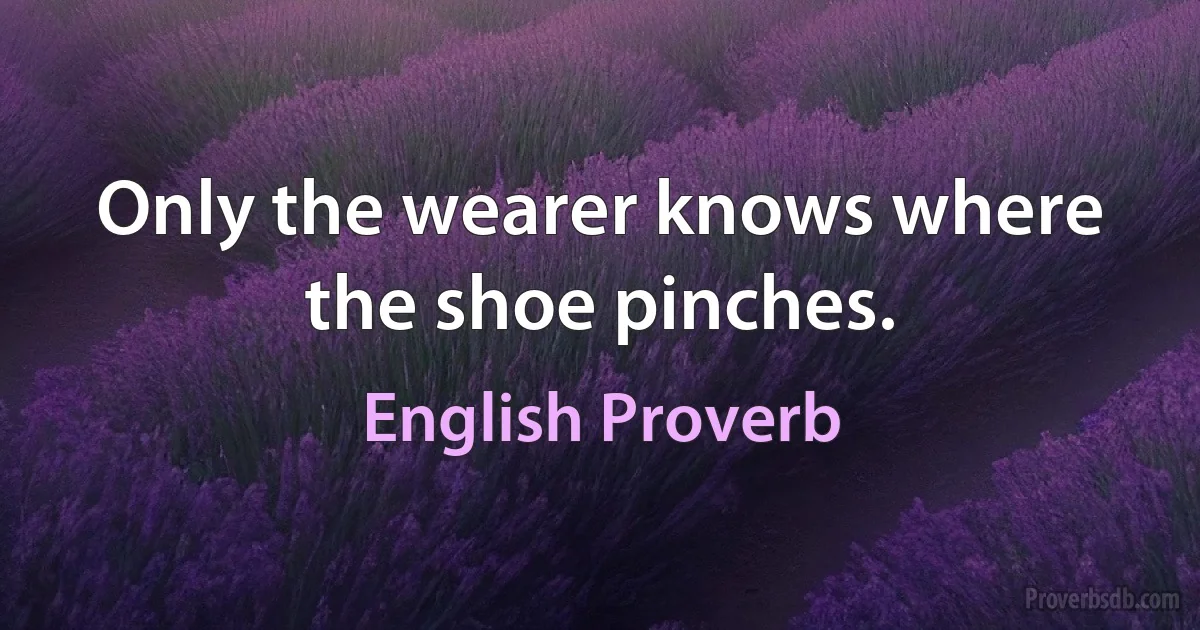 Only the wearer knows where the shoe pinches. (English Proverb)