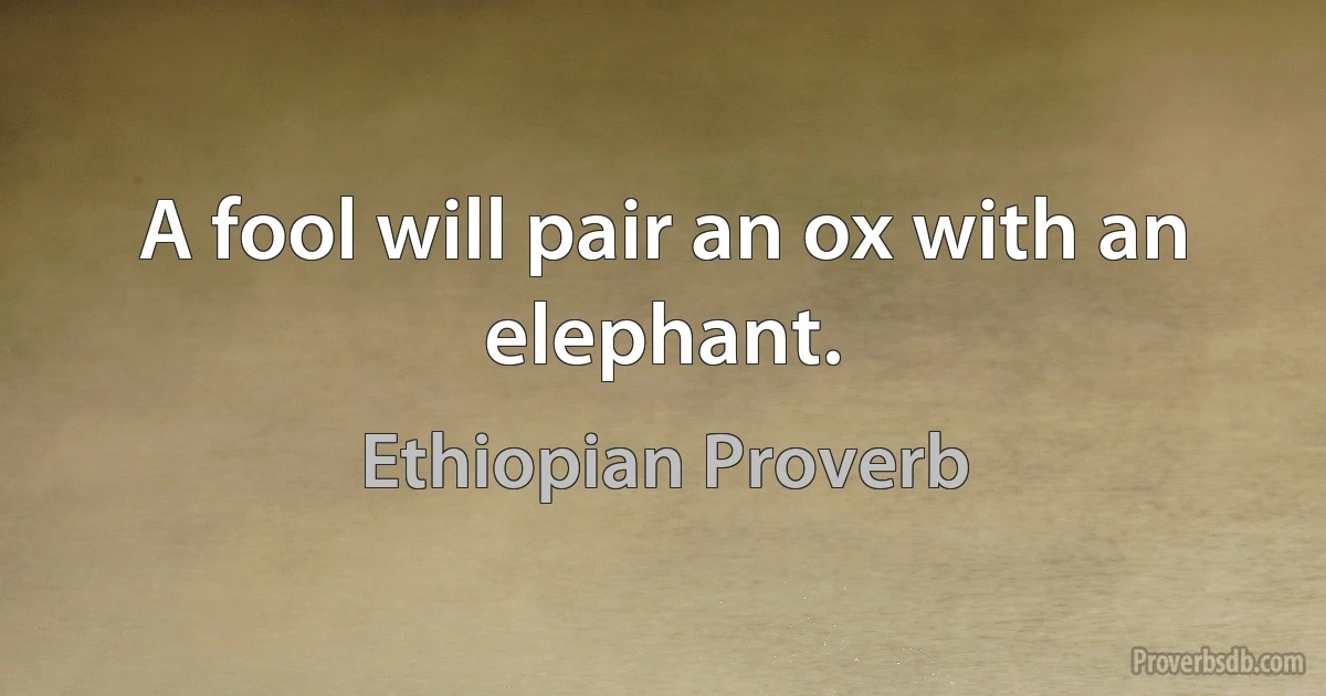 A fool will pair an ox with an elephant. (Ethiopian Proverb)