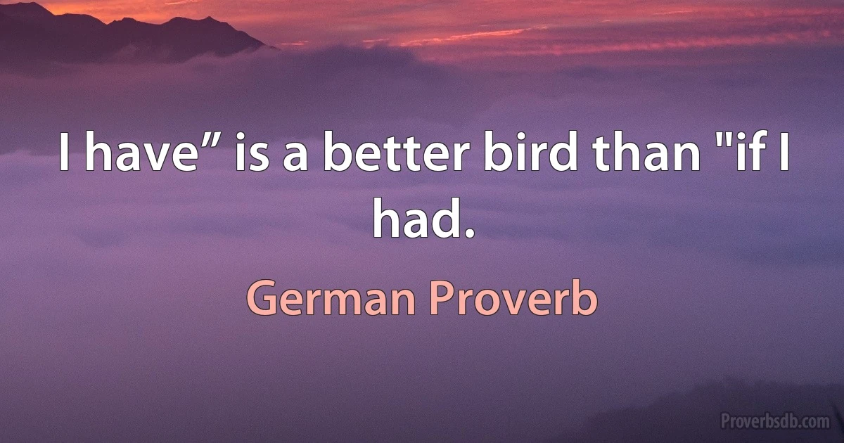 I have” is a better bird than "if I had. (German Proverb)