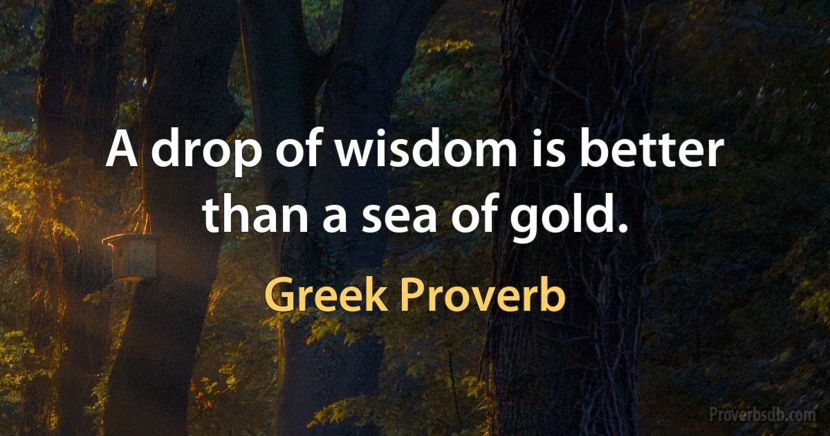 A drop of wisdom is better than a sea of gold. (Greek Proverb)