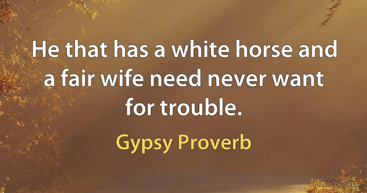 He that has a white horse and a fair wife need never want for trouble. (Gypsy Proverb)