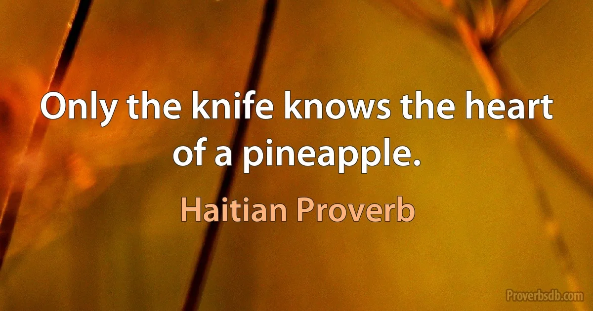 Only the knife knows the heart of a pineapple. (Haitian Proverb)