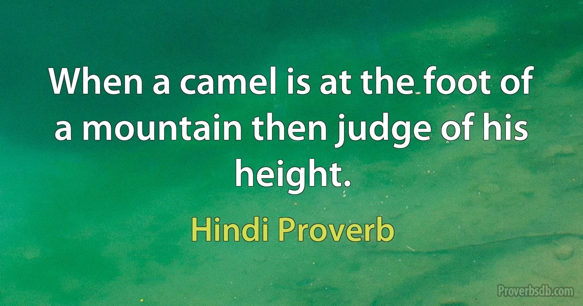 When a camel is at the foot of a mountain then judge of his height. (Hindi Proverb)